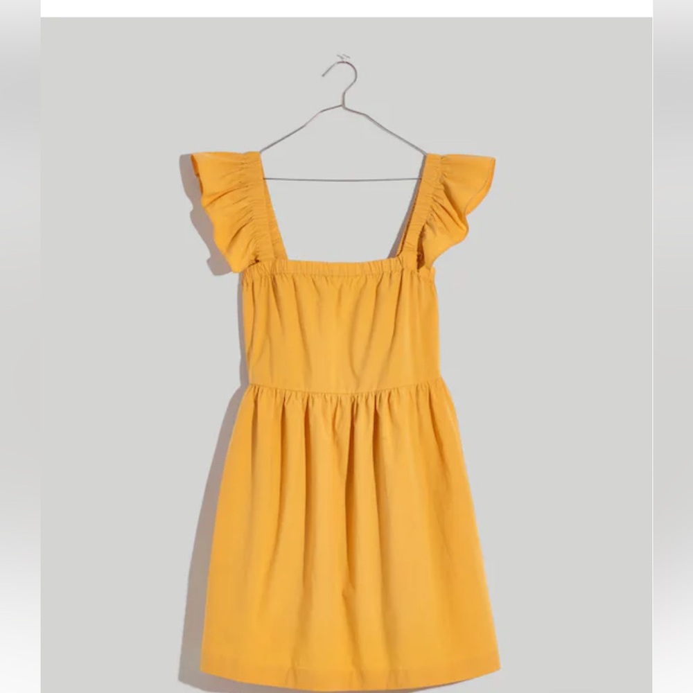 Madewell Yellow Flutter Sleeve Square Neck Mini Dress Pockets NK479 Womens Sz XL - Picture 5 of 13